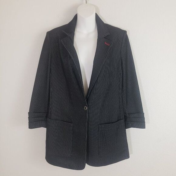 Tommy Hilfiger Women's Blazer 8 Black Pin Striped Preppy Academia Classic - Picture 2 of 11